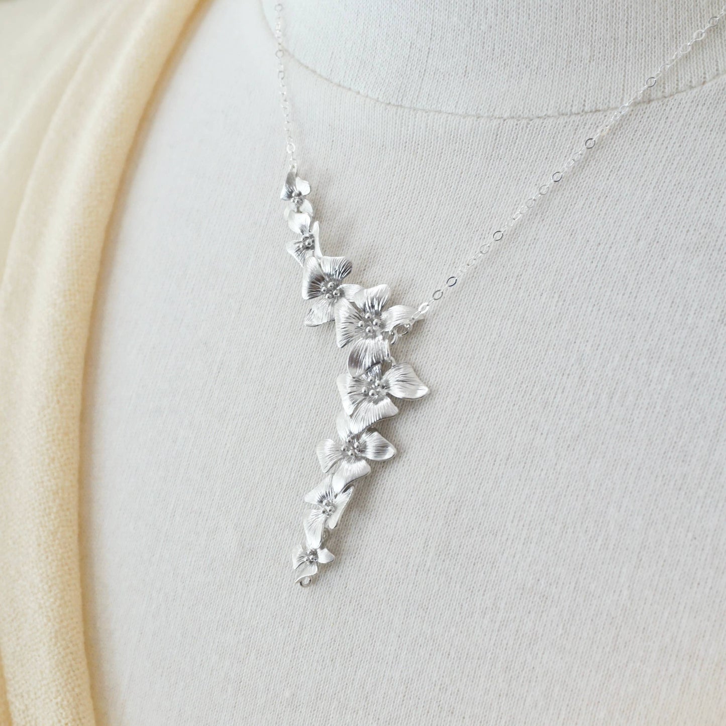 Gold Statement Flower Necklace,  Dogwood Y Necklace, Floral