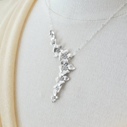 Gold Statement Flower Necklace,  Dogwood Y Necklace, Floral