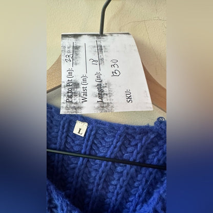 1330. Royal Blue Chunky Knit Button Front Vest, Size L