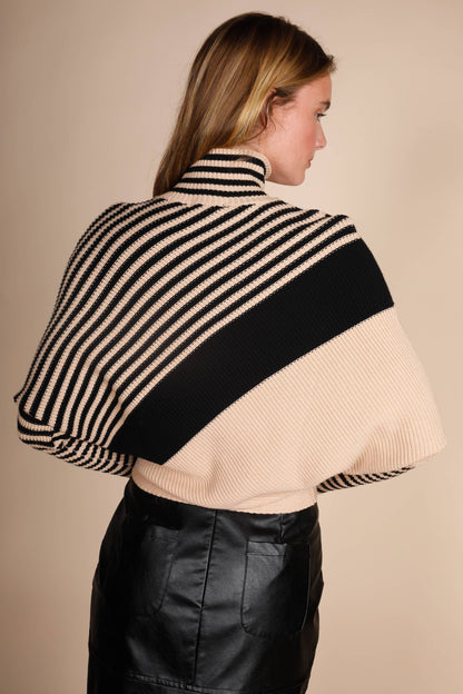 TURTLE NECK DIAGONAL STRIPES SWEATER