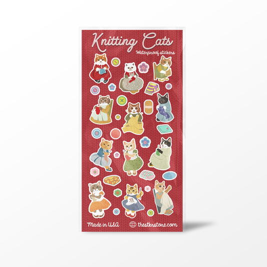 Knitting Cat  Sticker Sheets