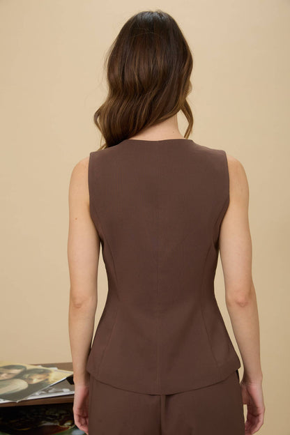 SPLIT FRONT BUTTON DOWN LONG LINE VEST TOP