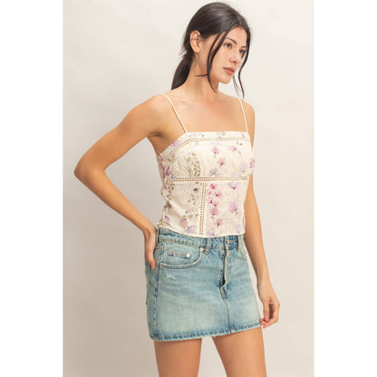Lace Trim Floral Strap Tank