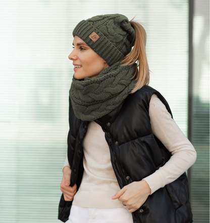 Winter Ponytail Hat Scarf Knit Beanie and Scarf Set