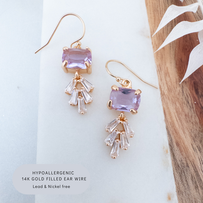 Purple Drop Earrings Gold Crystal Earrings Hypoallergenic 