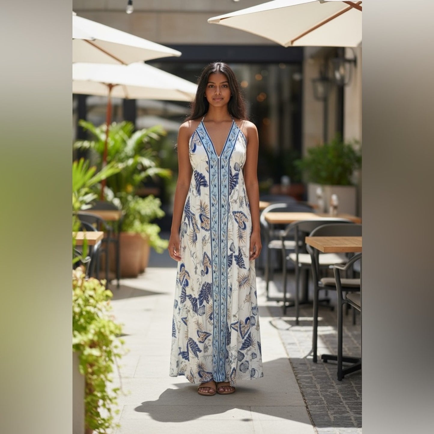 Coastal Gingham trim dress