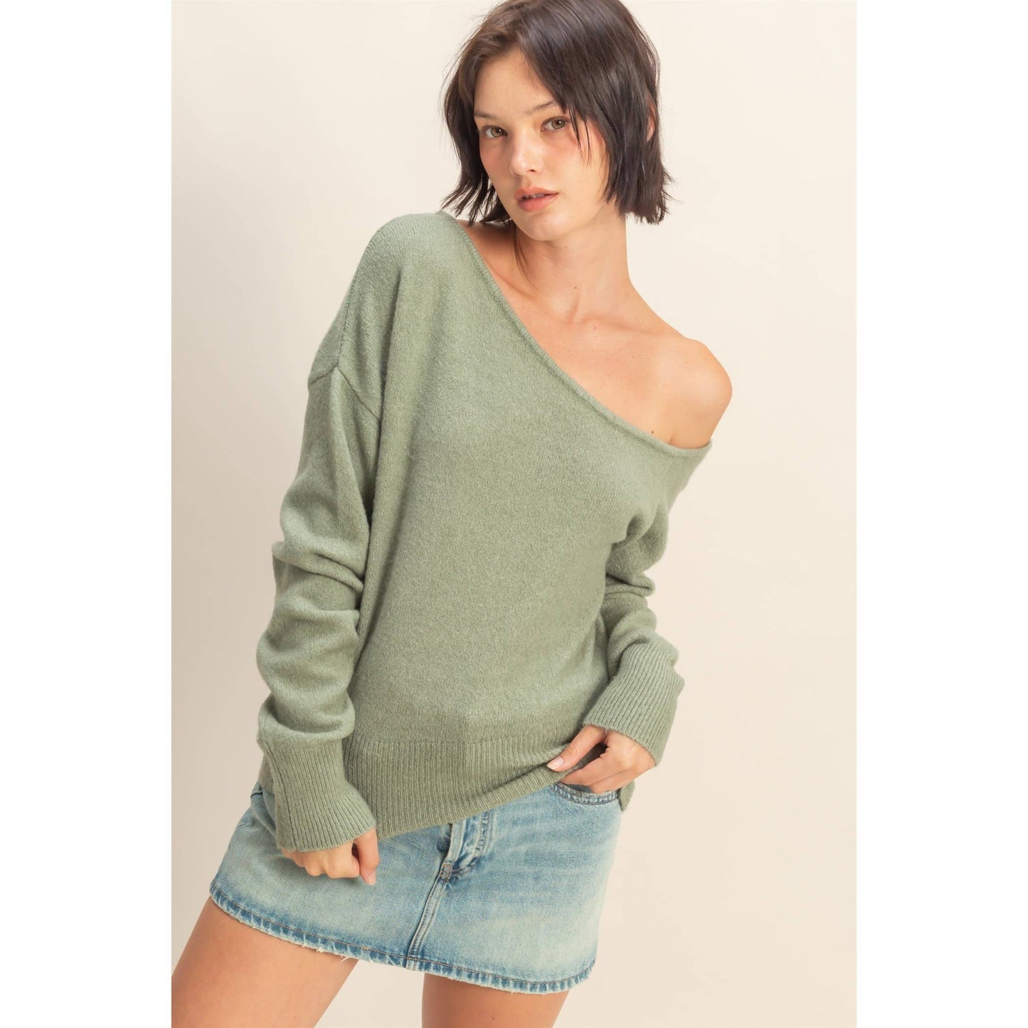 Asymmetric Off-Shoulder Sweater