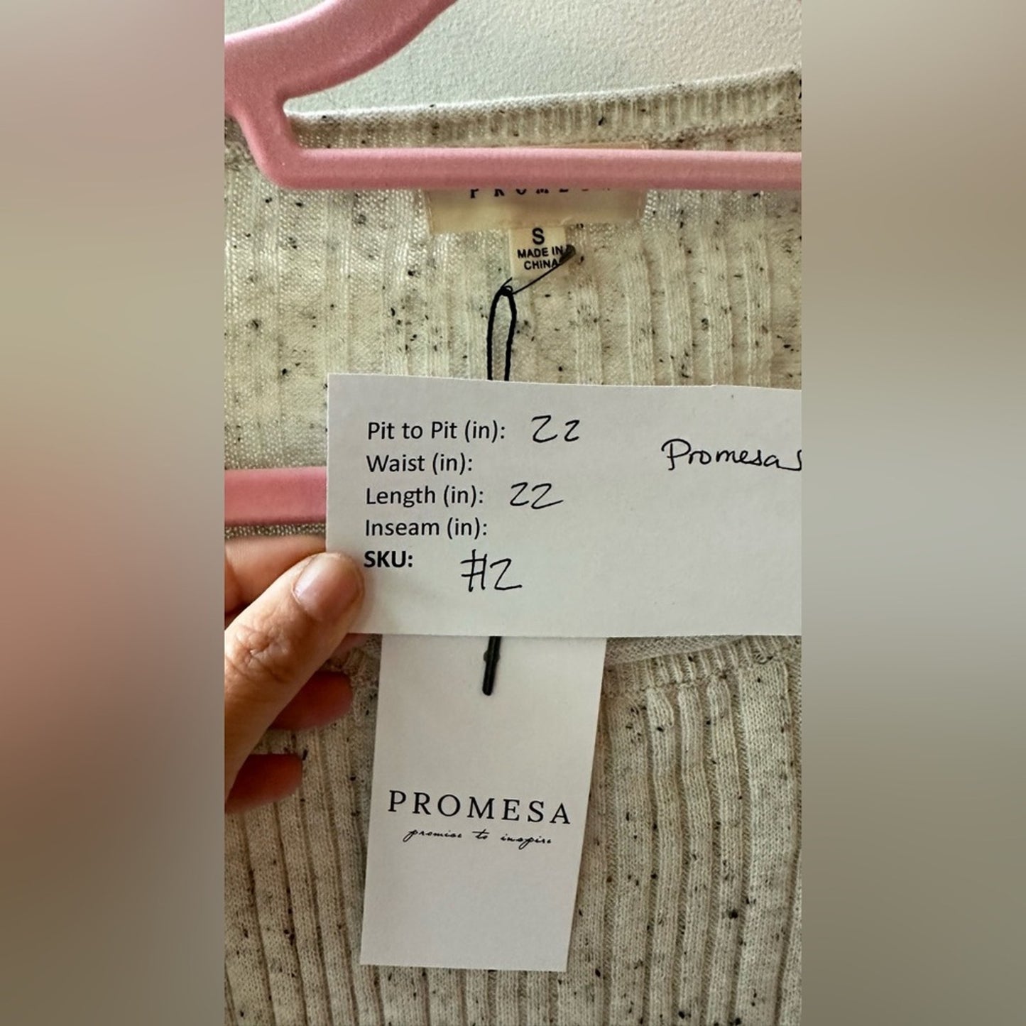 new Beige Speckled Ribbed Knit Sweater, Size S | SKU72