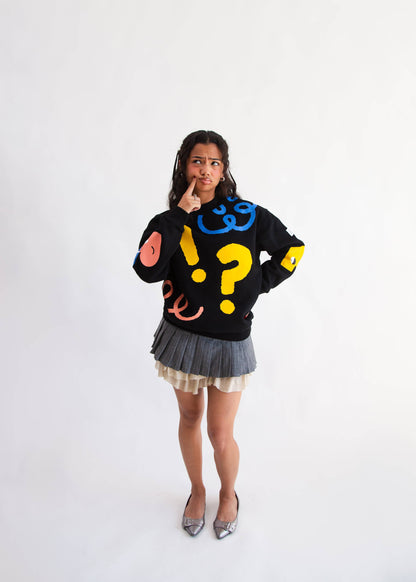 SIDEKICK: Black fleece-lined crewneck sweater