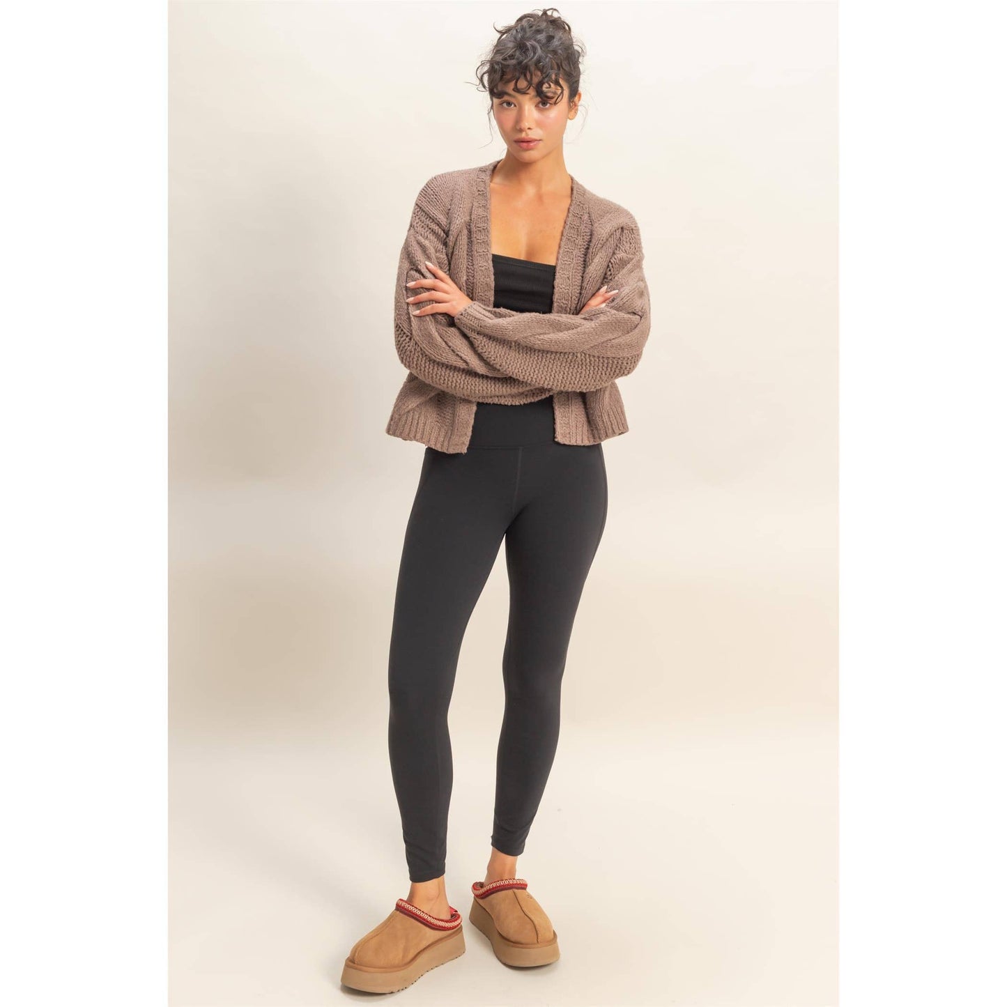 Oversized Cable Knit Open Front Cardigan Sweater