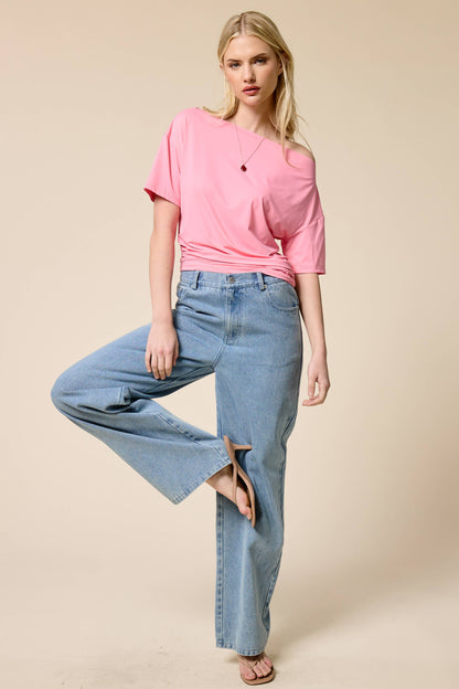 Ruched One Shoulder Short Sleeve Top