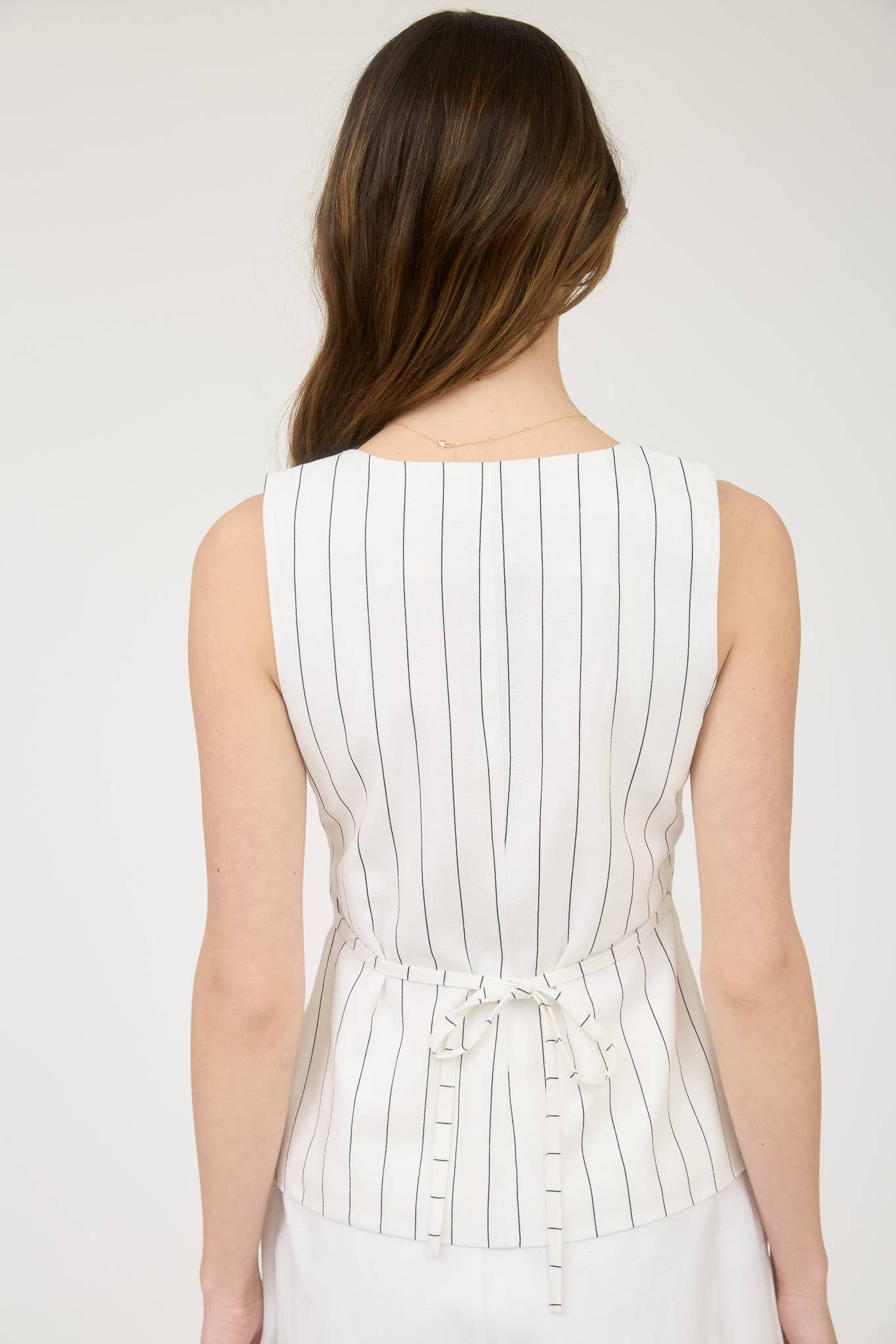 PINSTRIPE SQUARE NECK BUTTON FRONT VEST TOP