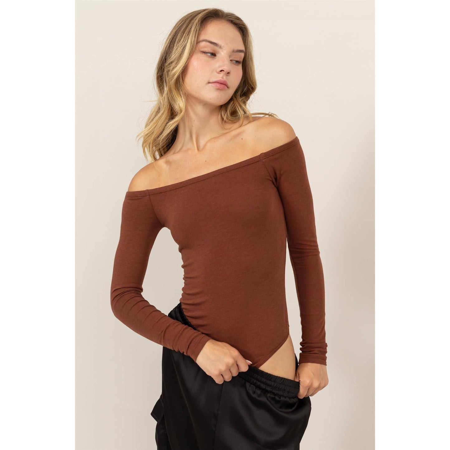 Off Shoulder Long Sleeve Bodysuit