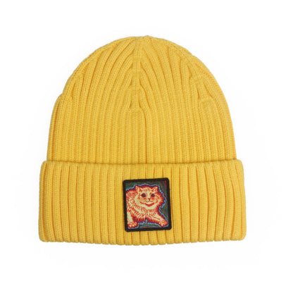 HatPhile Psychedelic Cat Patch Beanie — Cozy Knit Winter Hat for Cat Lovers