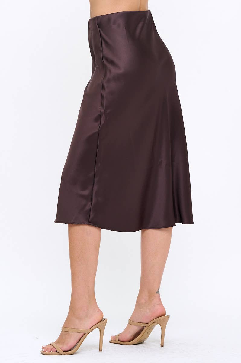 Made in USA Solid Satin Midi Skirt