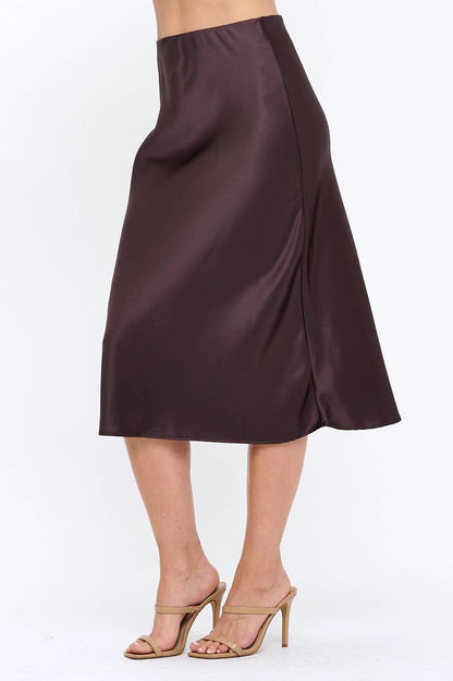 Made in USA Solid Satin Midi Skirt