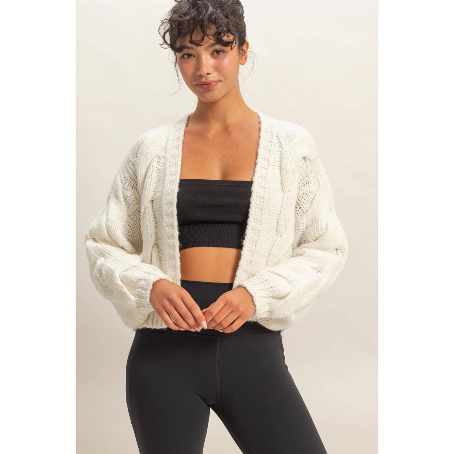 Oversized Cable Knit Open Front Cardigan Sweater