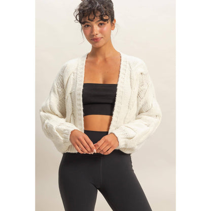 Oversized Cable Knit Open Front Cardigan Sweater