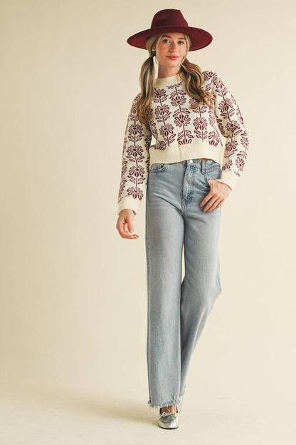 FLORAL PATTERN KNIT SWEATER MSW1336