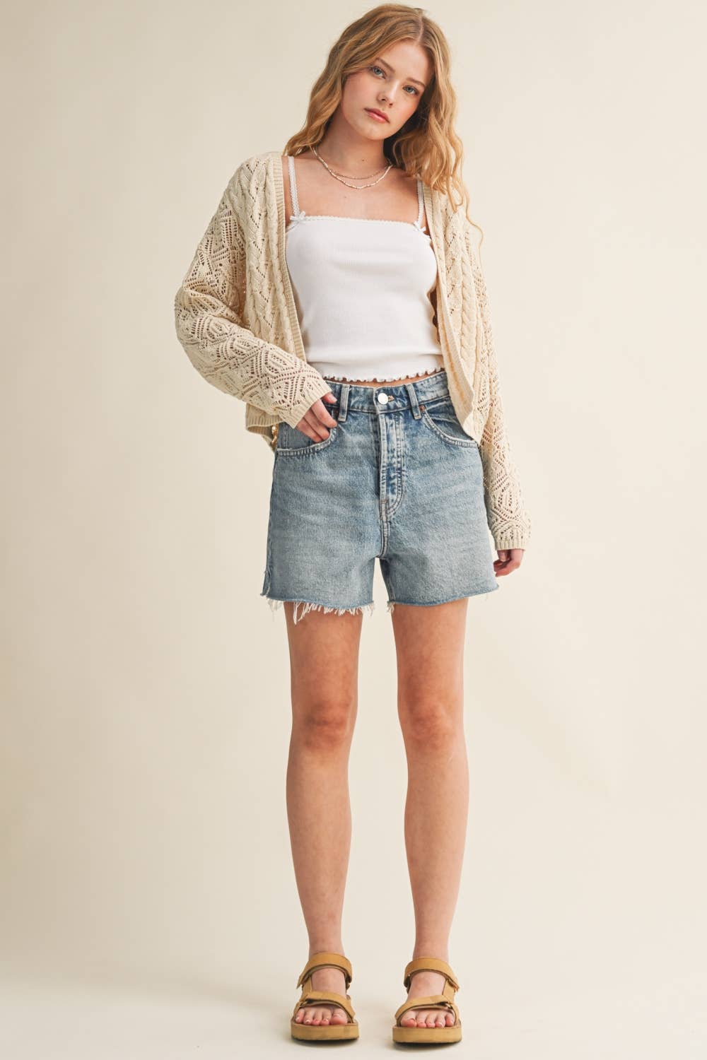 J6443   LIGHT WEIGHT CABLE KNIT CARDIGAN