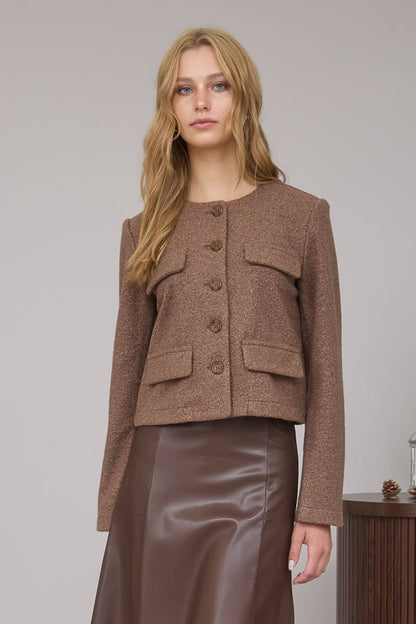 BUTTON DOWN SOLID TWEED JACKET