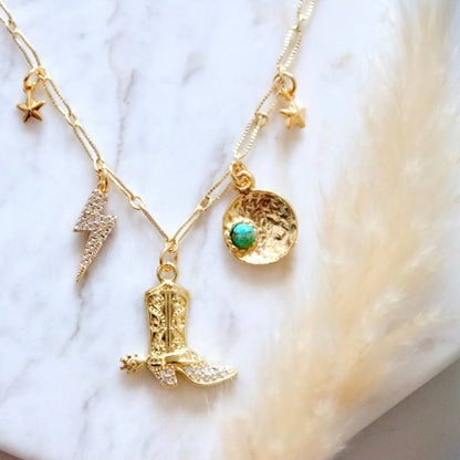 Desert Charm Necklace, Boot, Star, Bolt, Copper Turquoise