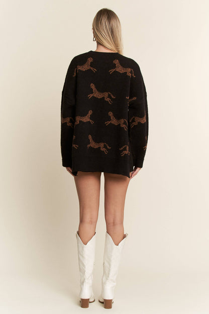 CHEETAH DESIGN KNIT SWEATER