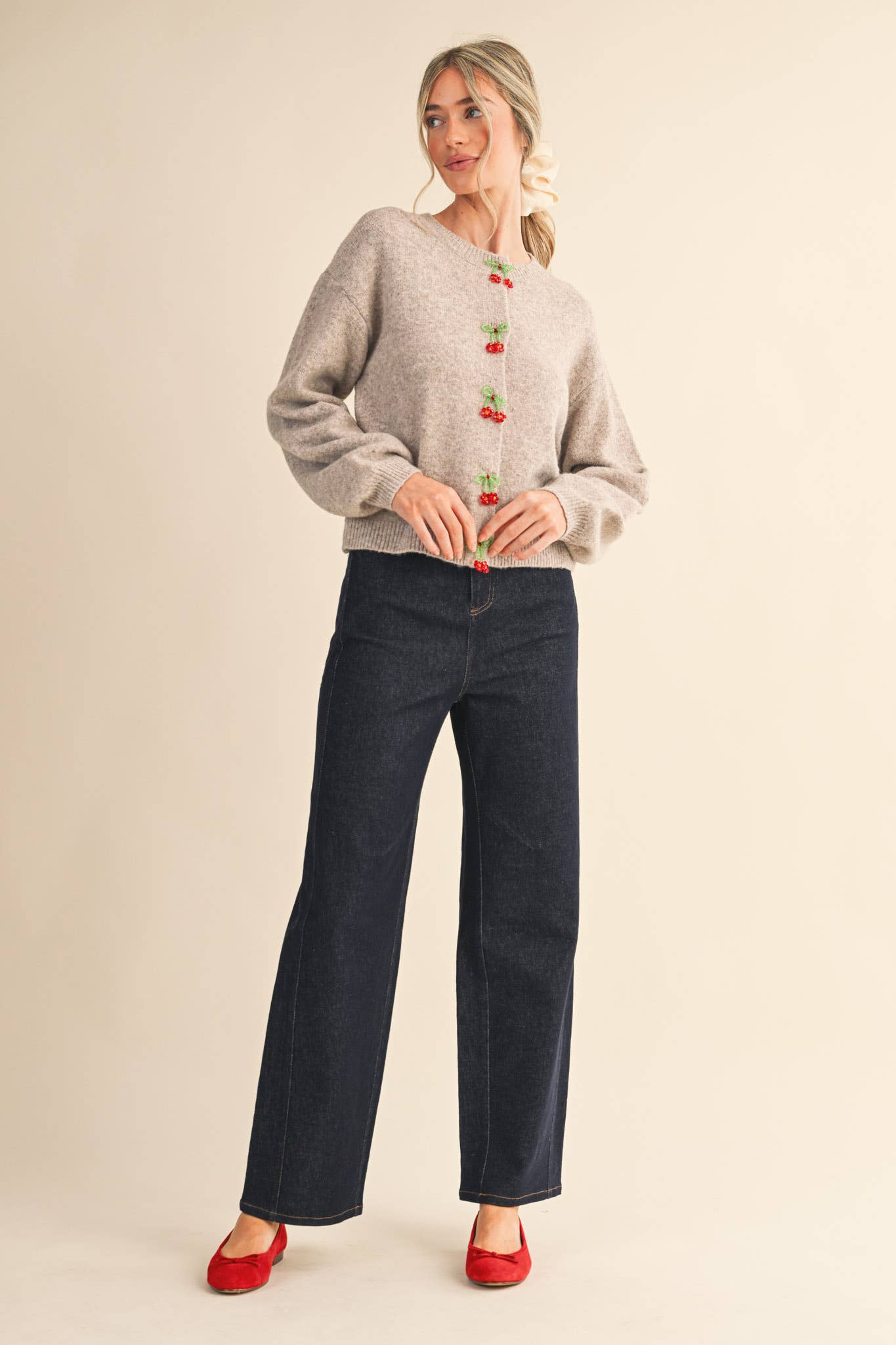 BEADED BOW FLORAL BUTTON SWEATER CARDIGAN MSW11256