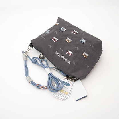 Kusuguru Japan Embroidered Cat Multi-Use Crossbody Bag