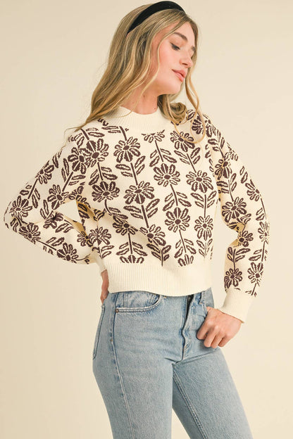 FLORAL PATTERN KNIT SWEATER MSW1336