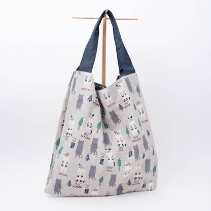 Kusuguru Japan Three Cats Embroidered Large Tote Bag - Gray