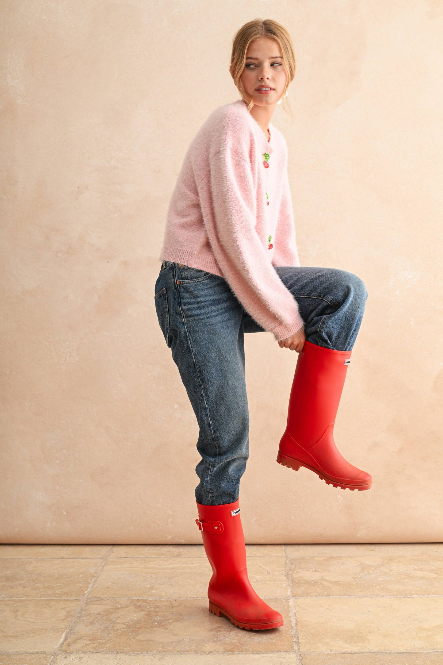 J5696   CHERRY BUTTON FRONT SOFT CARDIGAN