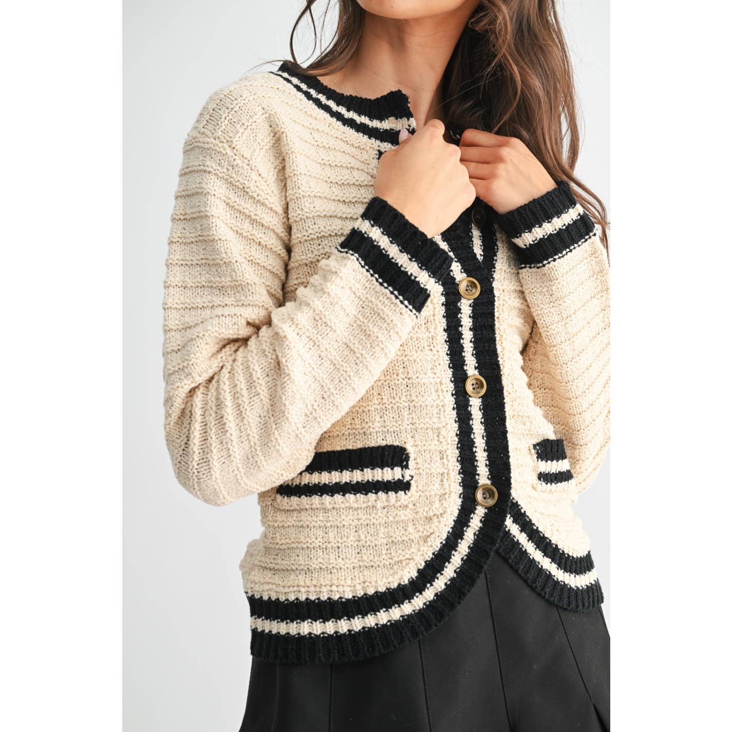 CLASSIC KNIT CARDIGAN WTIN CONTRAST TRIM