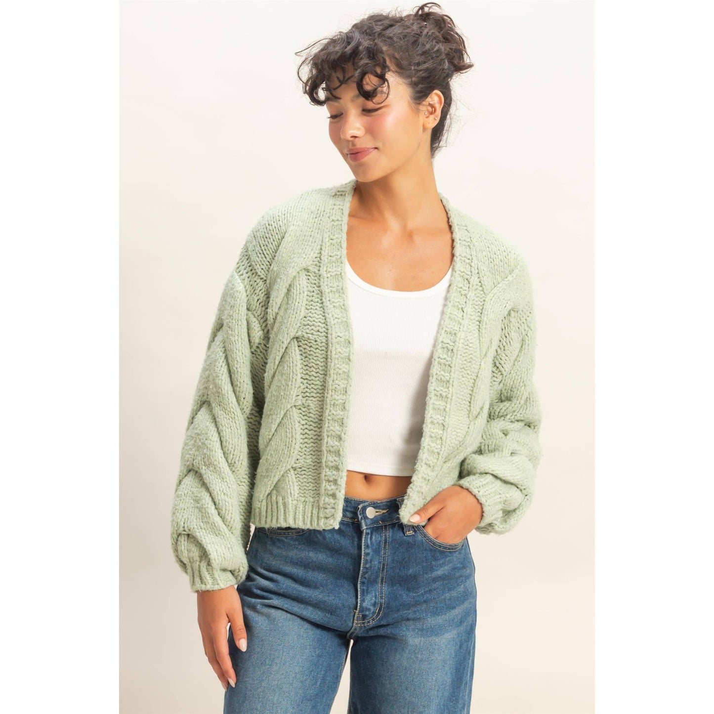 Oversized Cable Knit Open Front Cardigan Sweater
