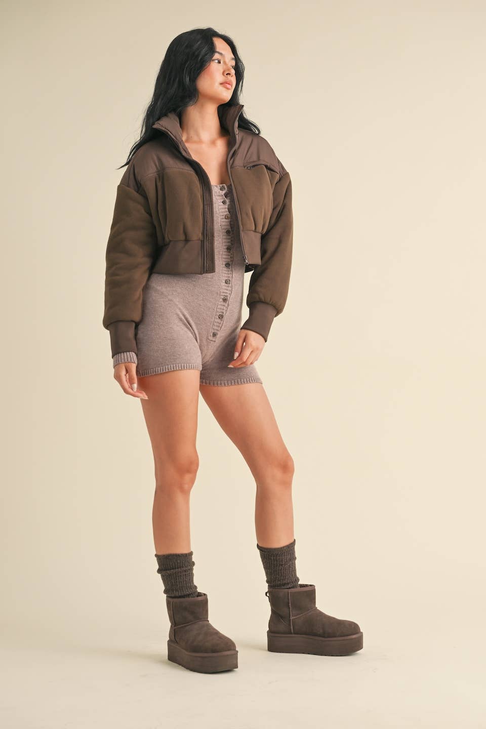 Fleece puffer  Crop Jacket