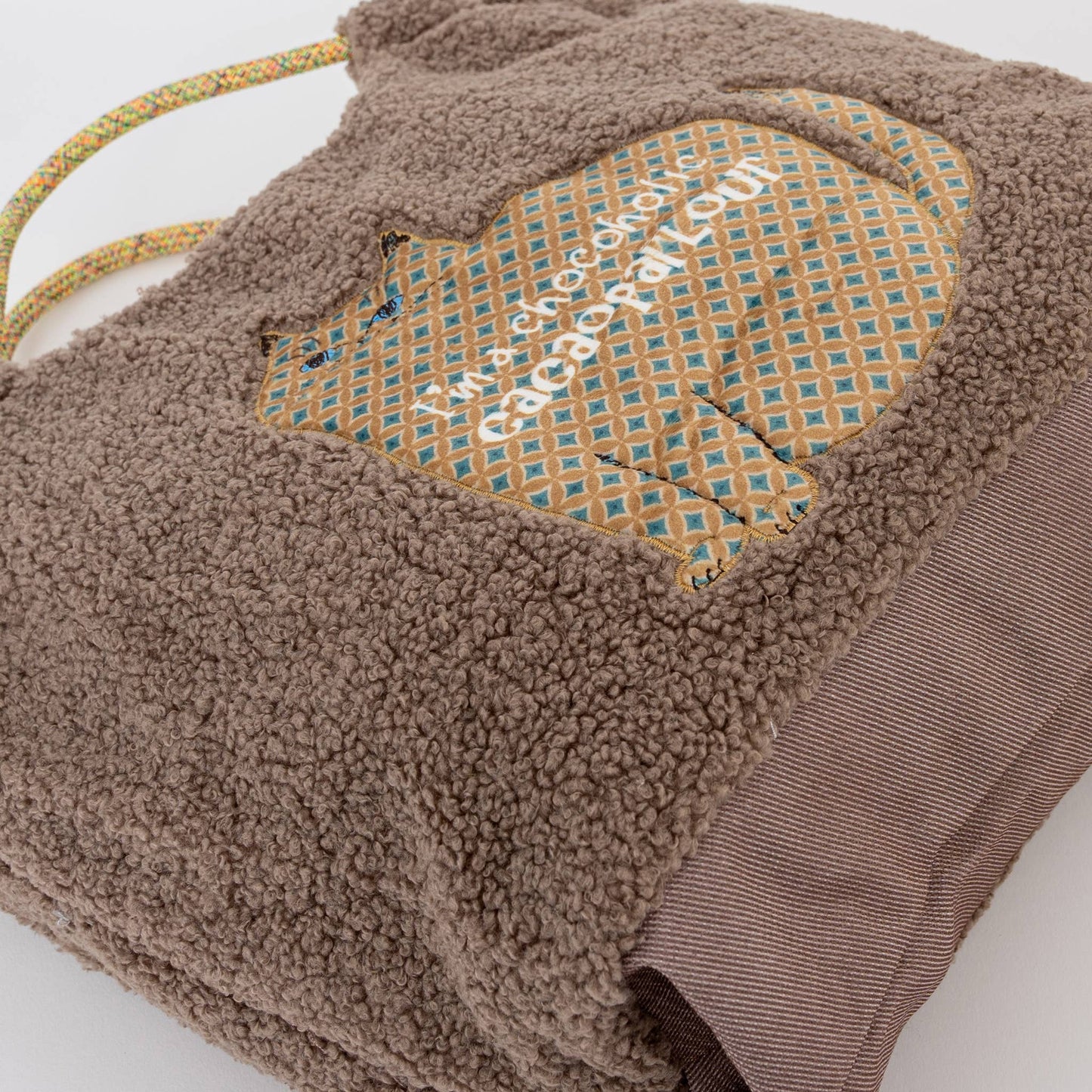 Cozy Teddy Fleece Cat Appliqué Tote Bag - Kusuguru Japan