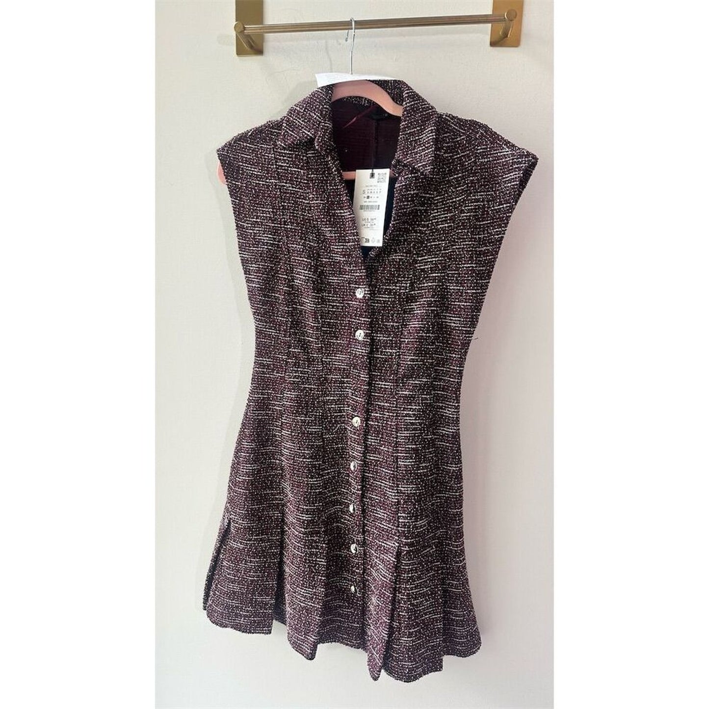 Tweed Knee Length Dress Brown Burgundy Size S