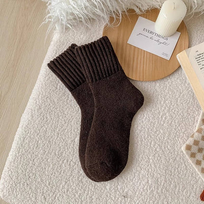 Brown Thick Crew Socks Women Winter Warm Cozy_CWMS02814