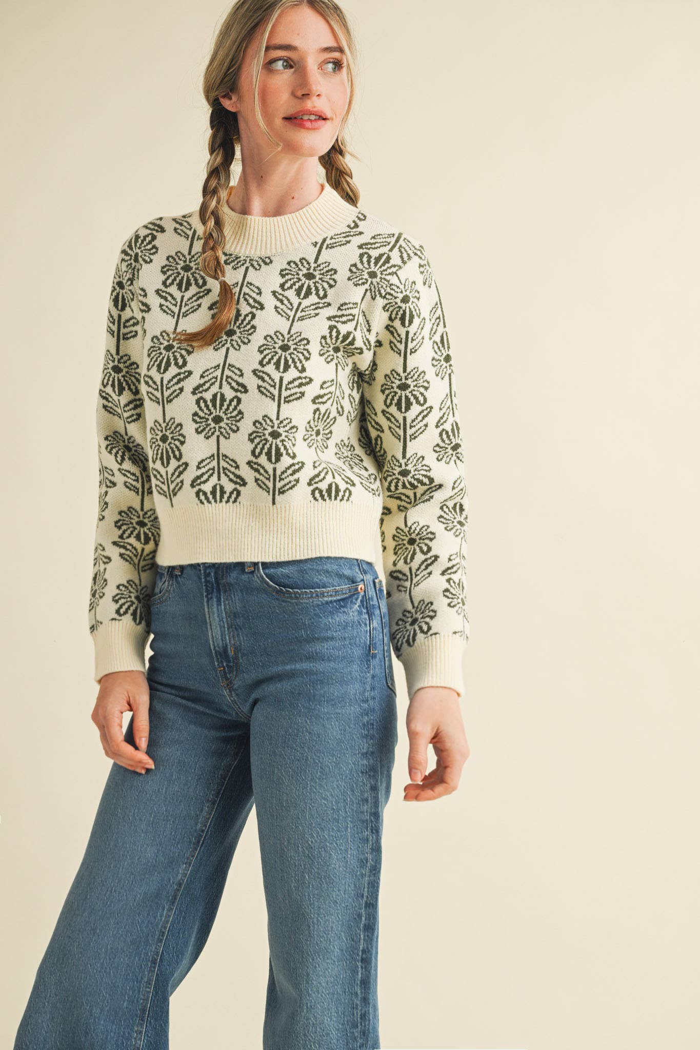 FLORAL PATTERN KNIT SWEATER MSW1336