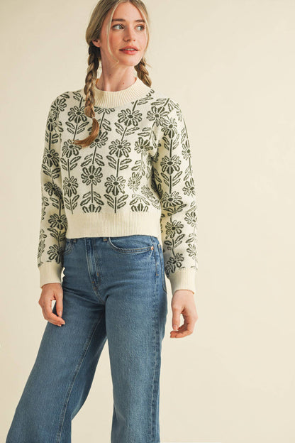 FLORAL PATTERN KNIT SWEATER MSW1336