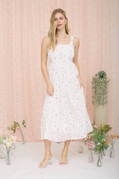 FLORAL STRIPE CLIP DOT SLEEVELESS MAXI DRESS