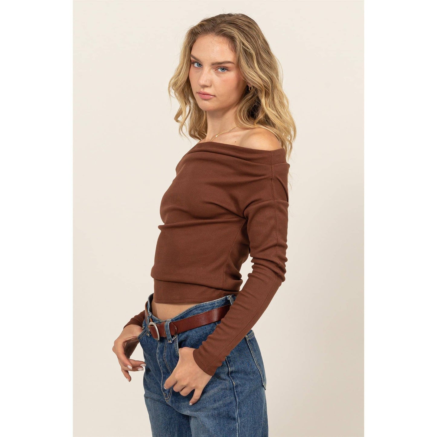 Off-The-Shoulder Ribbed Knit Top