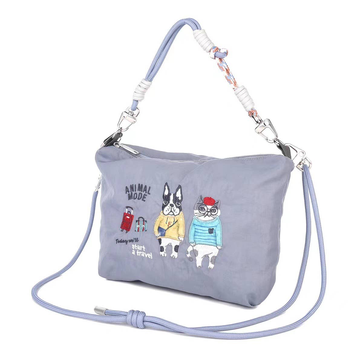 Kusuguru Japan Embroidered Cat Multi-Use Crossbody Bag