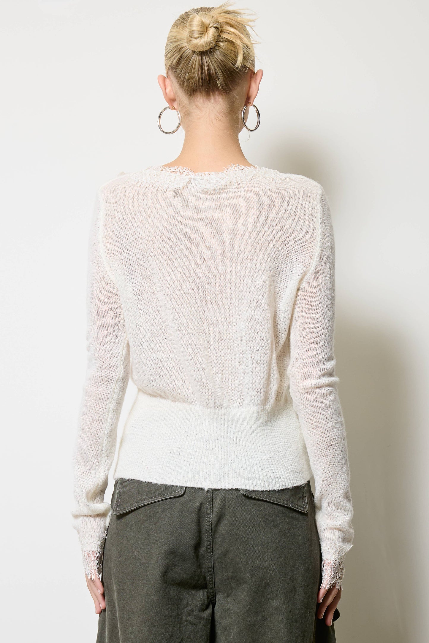 Lace Trim V Neck Knit Cardigan