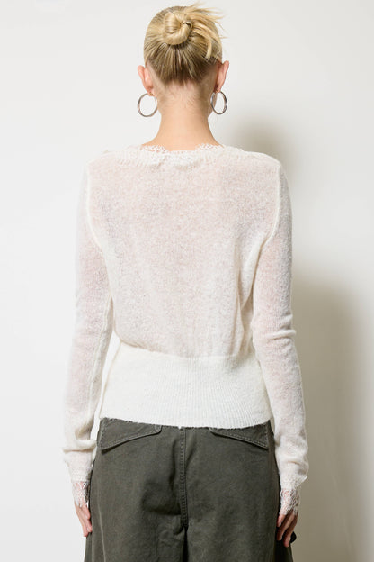 Lace Trim V Neck Knit Cardigan