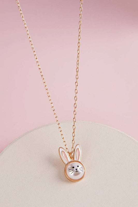 16 Inch Easter Bunny Pearl Face Pendant Necklace