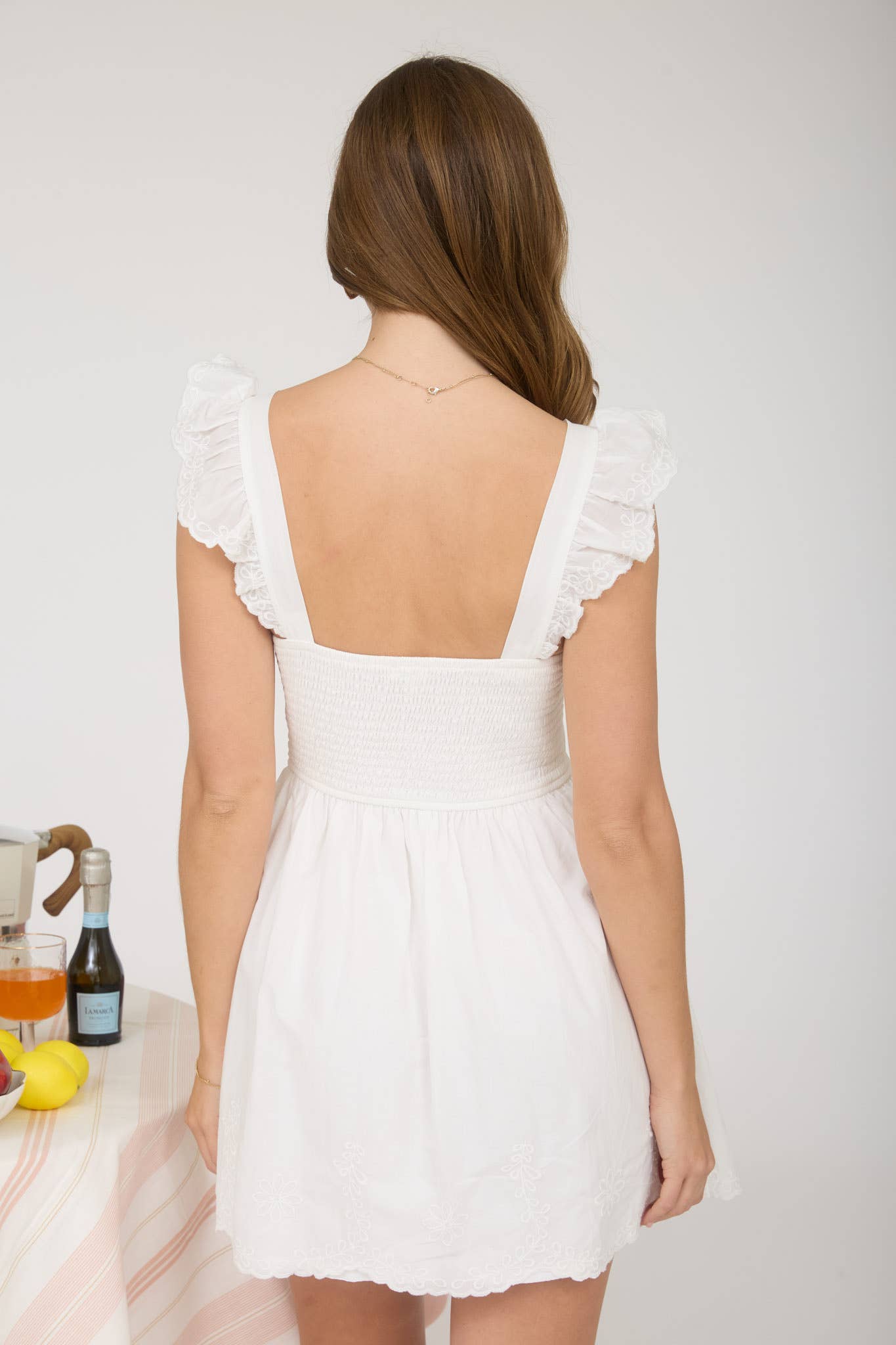 SCALLOP EMBROIDERY TRIM CORSET MINI DRESS (PRE-ORDER)