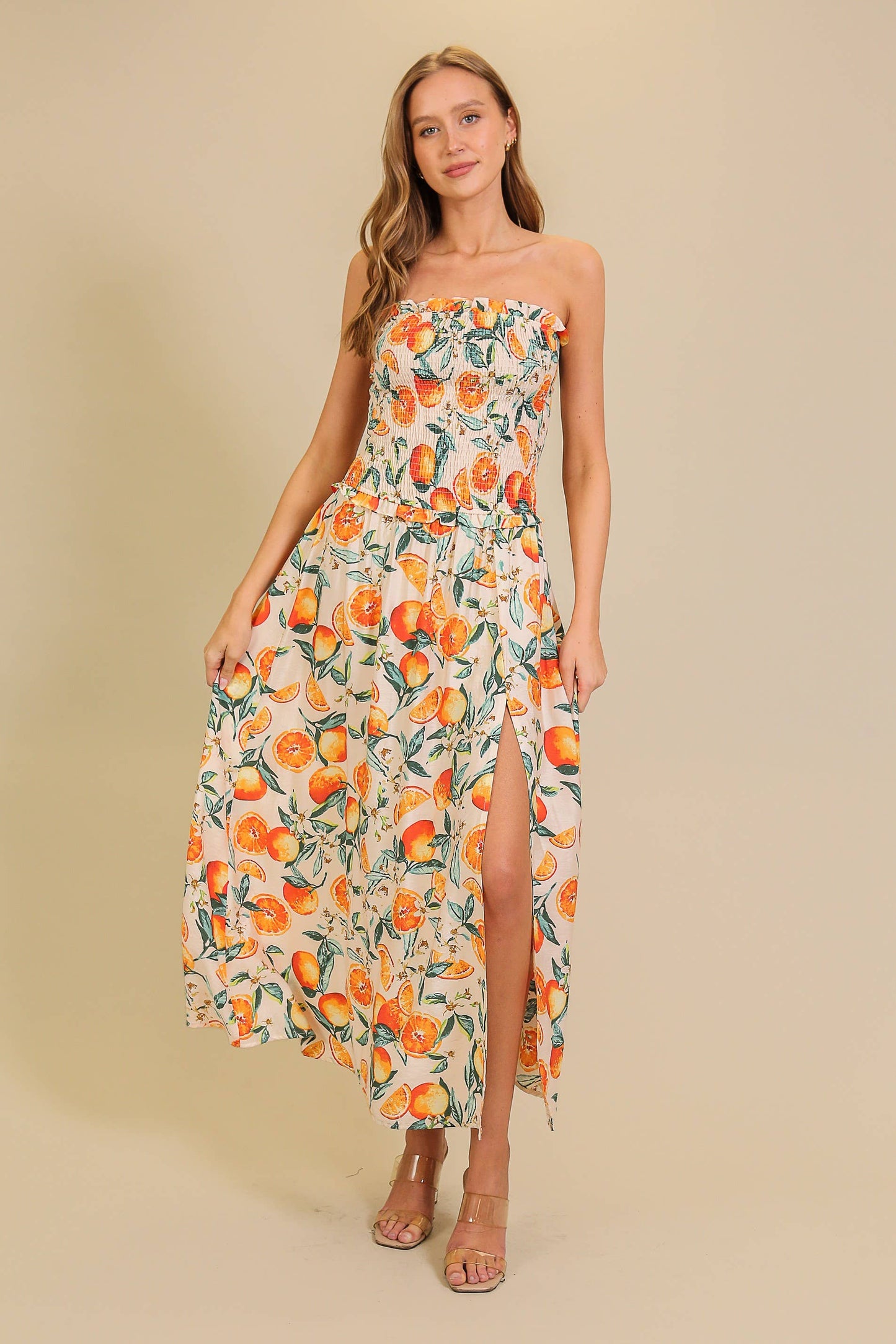 Citrus Chic Print Maxi Dress