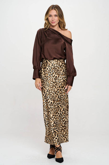 Made in USA Dropped Shoulder Long Sleeve Satin Top