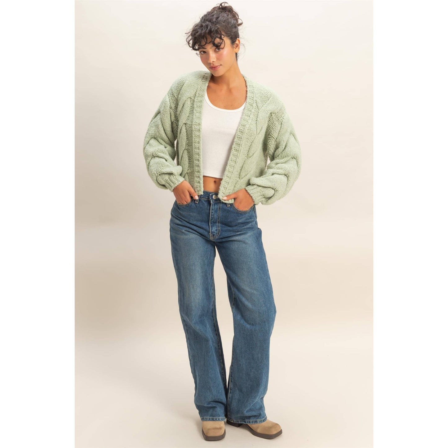 Oversized Cable Knit Open Front Cardigan Sweater